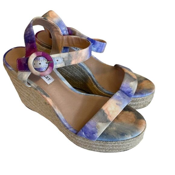 Chelsea & Violet Henna‎  Pastel Multi Color 7 Tie Dye Espadrille Wicker Wedge - Picture 6 of 13